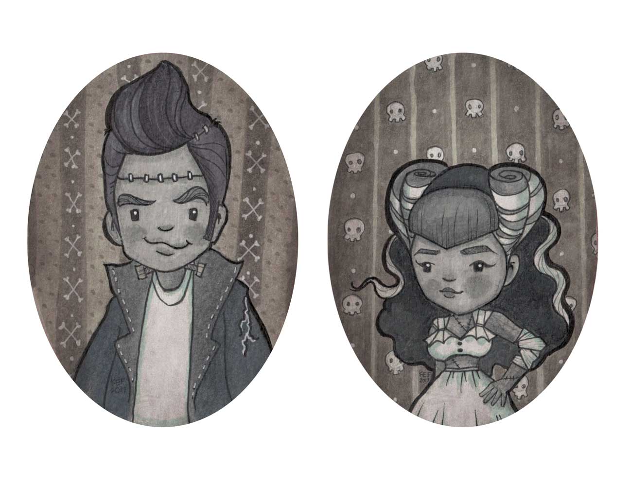 Rockabilly Frankenstein and Bride 2-Pack Prints