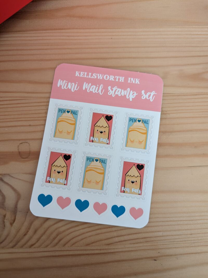 mini mail stamp pencils crayons hearts