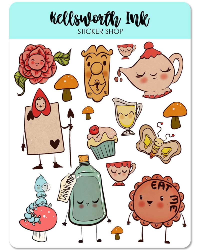 sticker sheet of Wonderland images